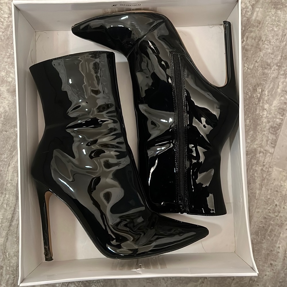 Black patent leather booties
